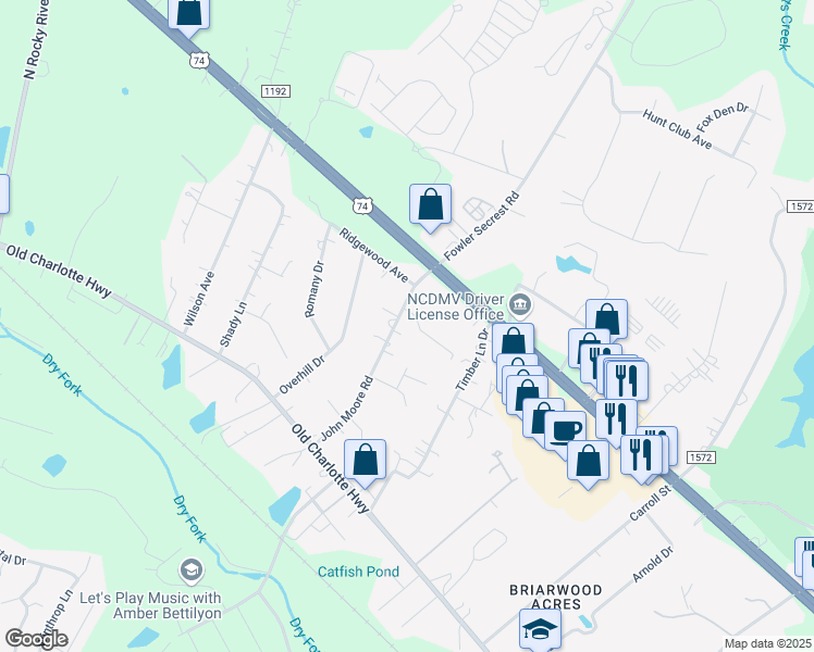 map of restaurants, bars, coffee shops, grocery stores, and more near 1920 John Moore Road in Monroe