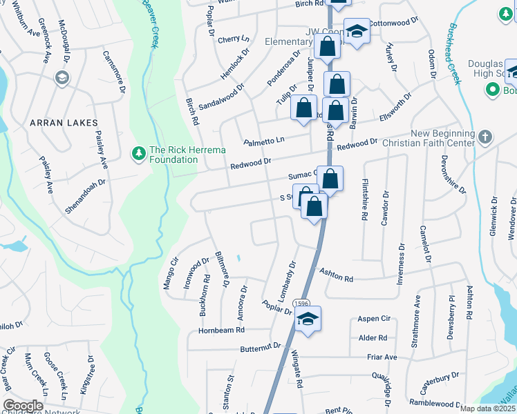 map of restaurants, bars, coffee shops, grocery stores, and more near 5416 Sumac Circle in Fayetteville