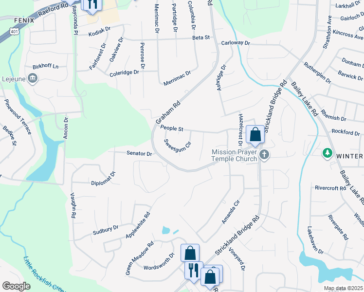 map of restaurants, bars, coffee shops, grocery stores, and more near 1627 Sweetgum Circle in Fayetteville