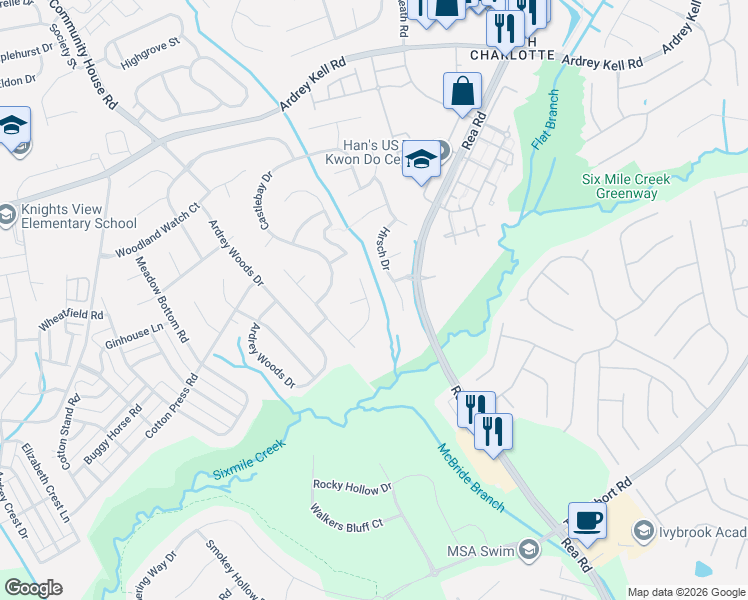 map of restaurants, bars, coffee shops, grocery stores, and more near in Charlotte