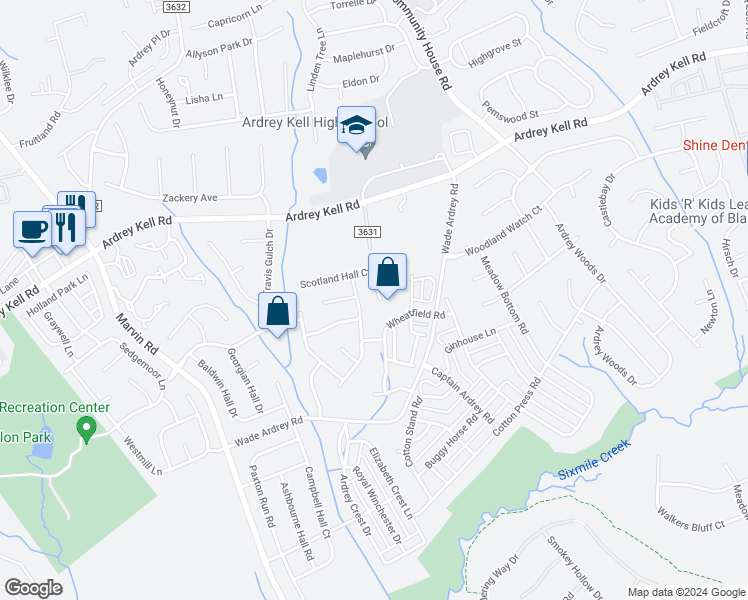 map of restaurants, bars, coffee shops, grocery stores, and more near 11222 Dickie Ross Road in Charlotte