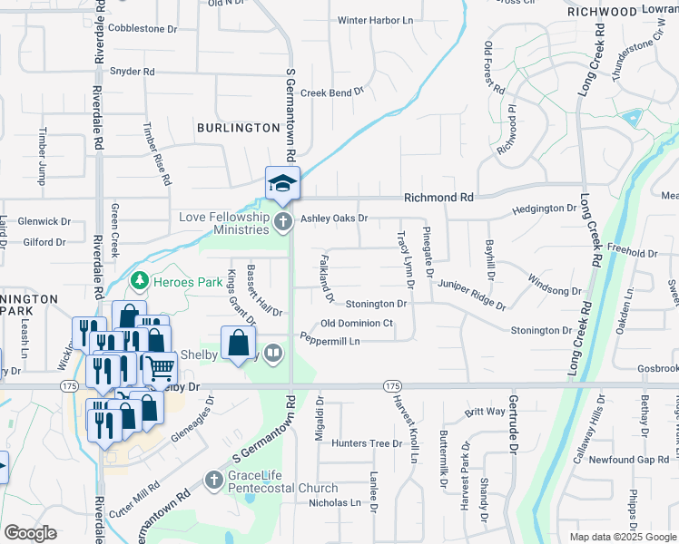 map of restaurants, bars, coffee shops, grocery stores, and more near 7293 Schilling Cove East in Memphis