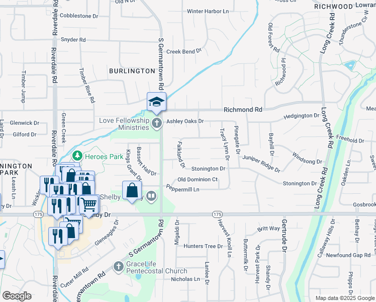 map of restaurants, bars, coffee shops, grocery stores, and more near 7293 Schilling Cove East in Memphis
