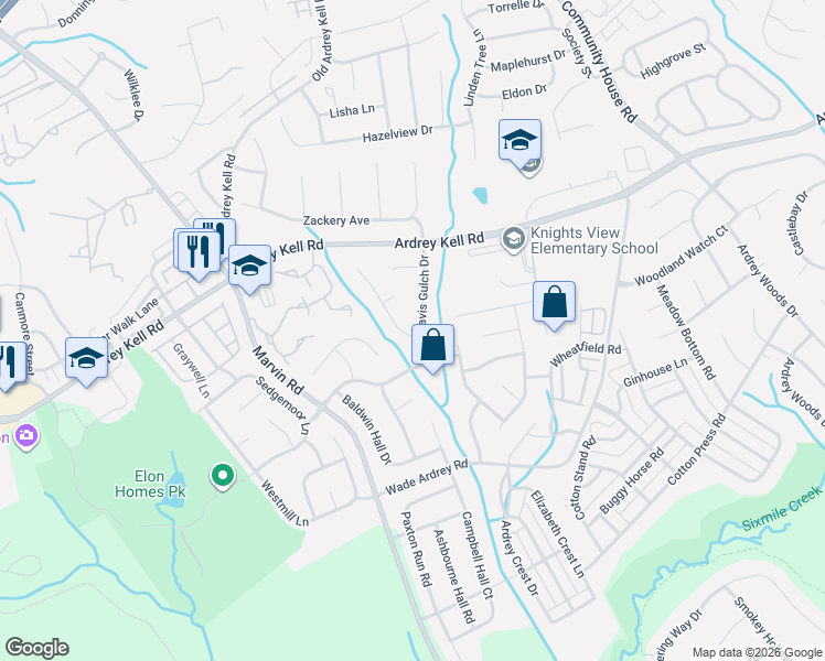 map of restaurants, bars, coffee shops, grocery stores, and more near 11127 Travis Gulch Drive in Charlotte