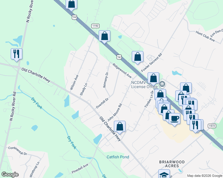 map of restaurants, bars, coffee shops, grocery stores, and more near 1909 Overhill Drive in Monroe