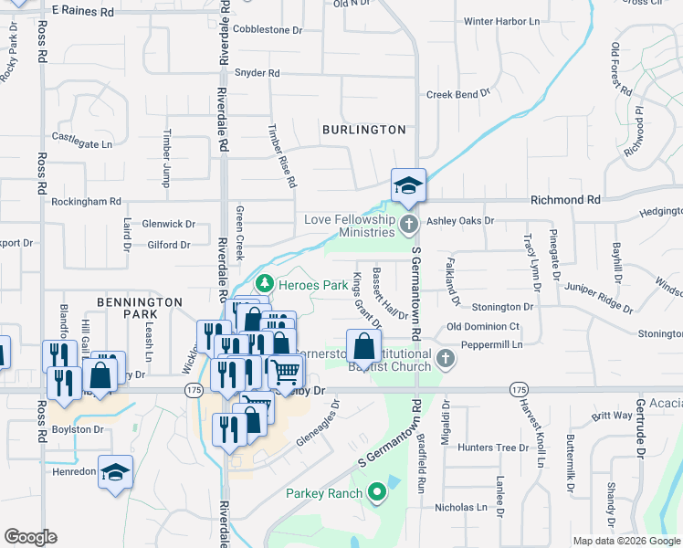 map of restaurants, bars, coffee shops, grocery stores, and more near 7112 Wetherburn Cove in Memphis