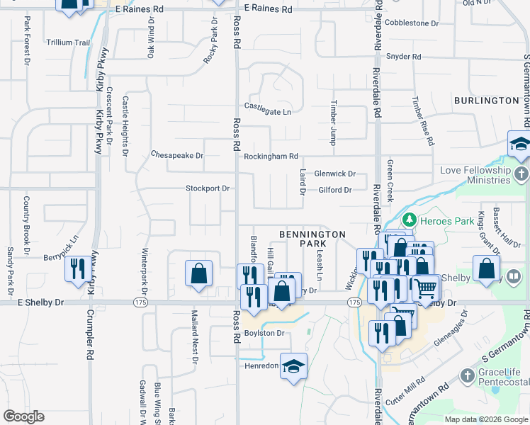 map of restaurants, bars, coffee shops, grocery stores, and more near 6751 Seven Valley Drive in Memphis