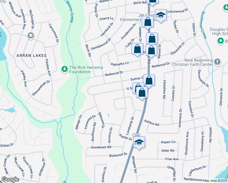 map of restaurants, bars, coffee shops, grocery stores, and more near 5416 Sumac Circle in Fayetteville