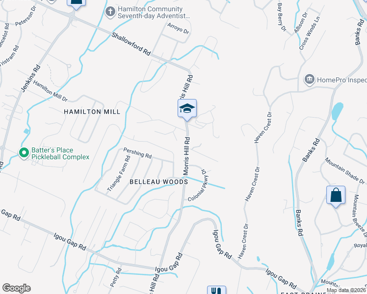 map of restaurants, bars, coffee shops, grocery stores, and more near 2124 Morris Hill Road in Chattanooga