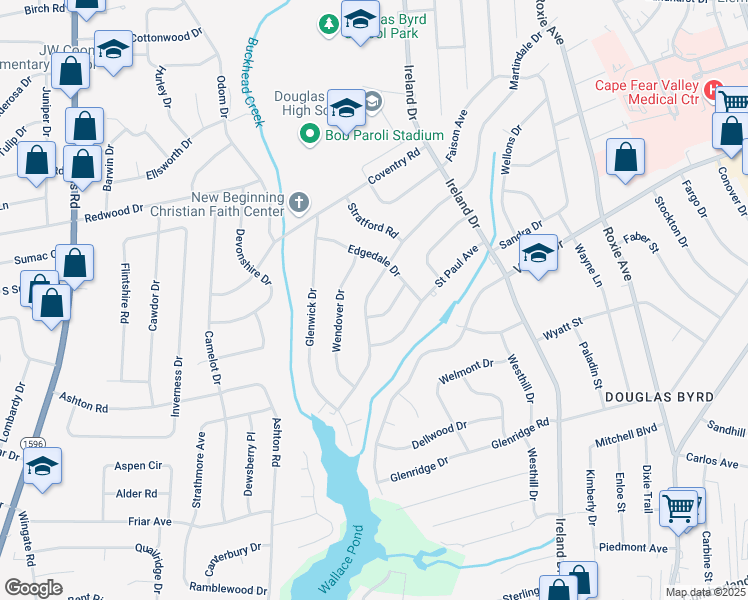 map of restaurants, bars, coffee shops, grocery stores, and more near 1821 Martindale Drive in Fayetteville
