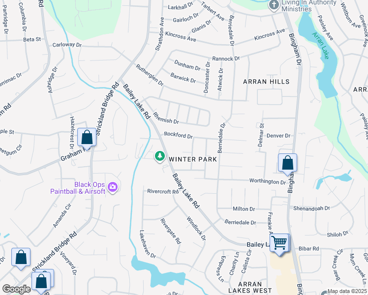 map of restaurants, bars, coffee shops, grocery stores, and more near 6404 Lorell Court in Fayetteville