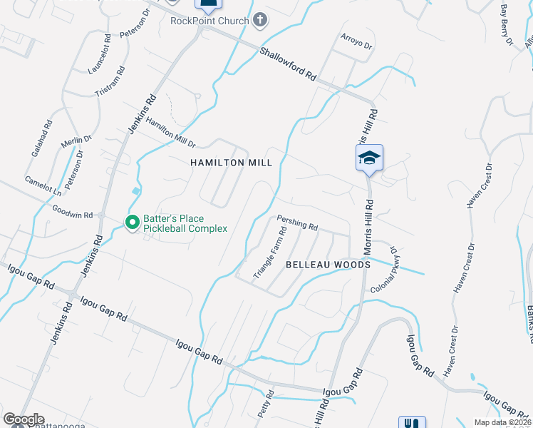 map of restaurants, bars, coffee shops, grocery stores, and more near 8583 Pershing Rd in Chattanooga