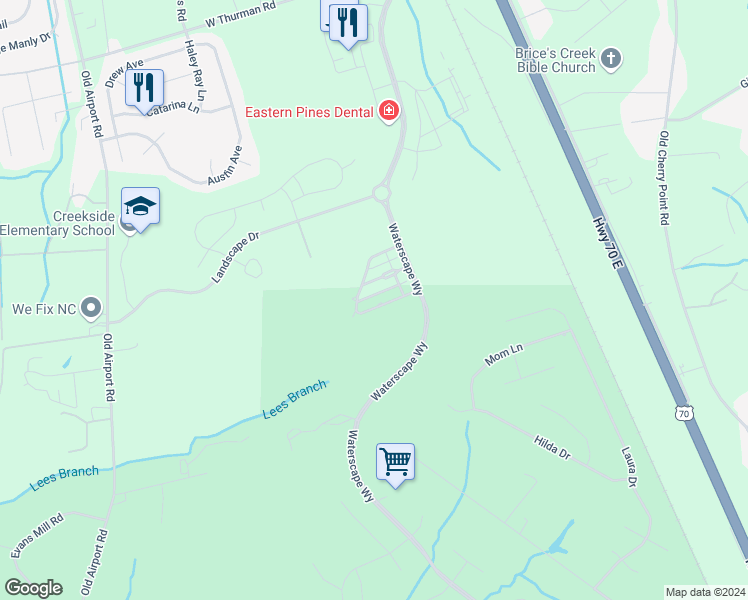 map of restaurants, bars, coffee shops, grocery stores, and more near 4069 Reunion Pointe Lane in New Bern