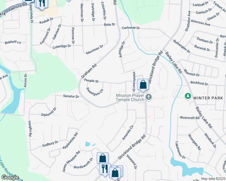 map of restaurants, bars, coffee shops, grocery stores, and more near 6520 Wicklow Place in Fayetteville