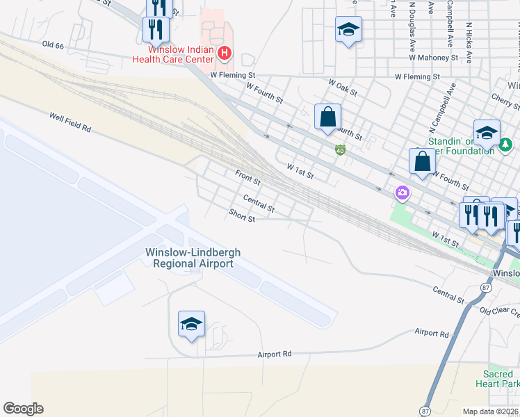 map of restaurants, bars, coffee shops, grocery stores, and more near 1213 Central Street in Winslow