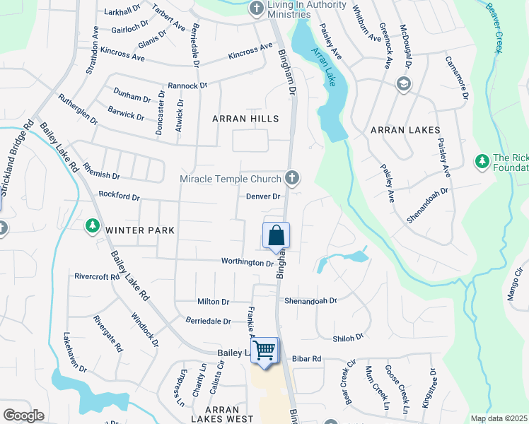 map of restaurants, bars, coffee shops, grocery stores, and more near 1512 Bingham Drive in Fayetteville