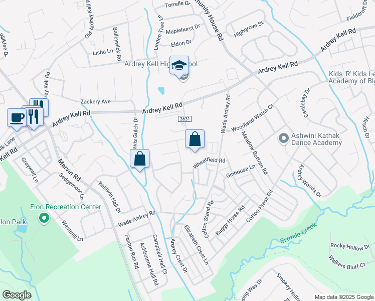 map of restaurants, bars, coffee shops, grocery stores, and more near 11222 Dickie Ross Road in Charlotte