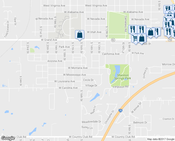 map of restaurants, bars, coffee shops, grocery stores, and more near 1407 West Montana Avenue in Chickasha