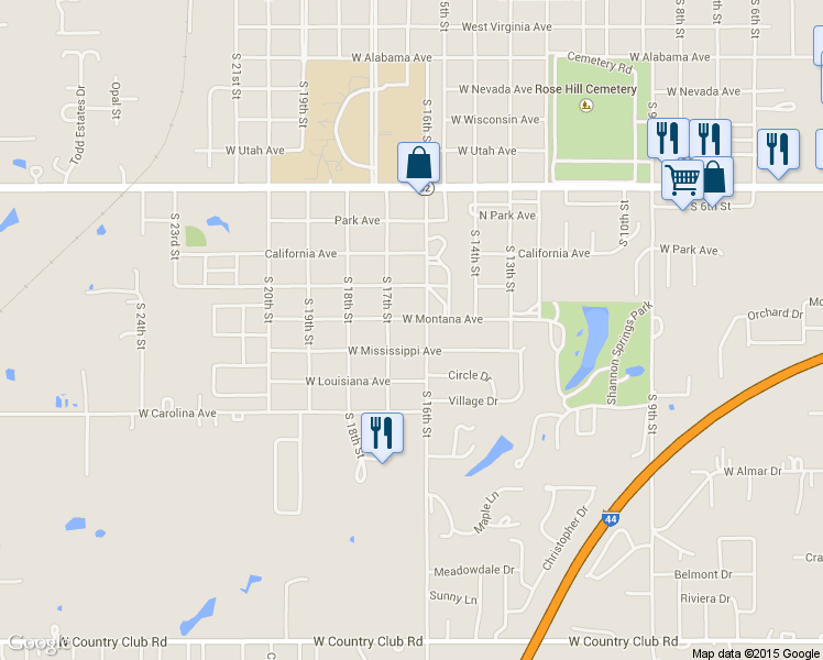 map of restaurants, bars, coffee shops, grocery stores, and more near 1617 West Montana Avenue in Chickasha