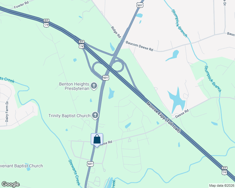 map of restaurants, bars, coffee shops, grocery stores, and more near 2710 Concord Highway in Monroe