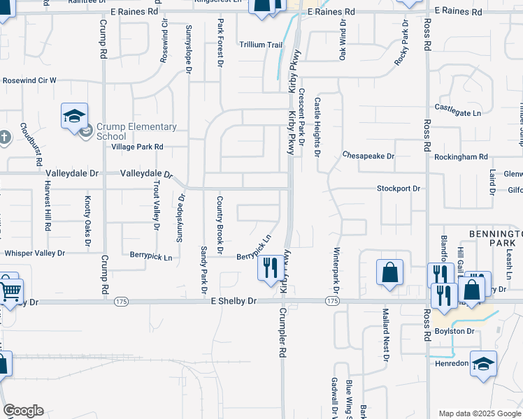map of restaurants, bars, coffee shops, grocery stores, and more near 6399 North Fawn Hollow Circle in Memphis