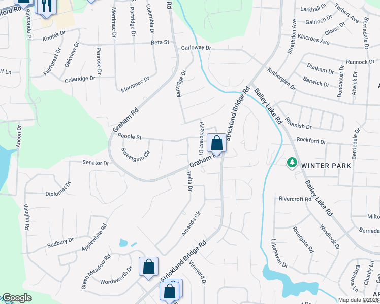 map of restaurants, bars, coffee shops, grocery stores, and more near 1617 Stanhope Street in Fayetteville