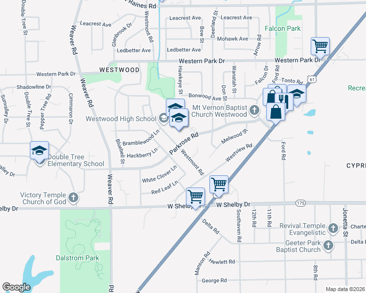 map of restaurants, bars, coffee shops, grocery stores, and more near 785 Parkrose Road in Memphis