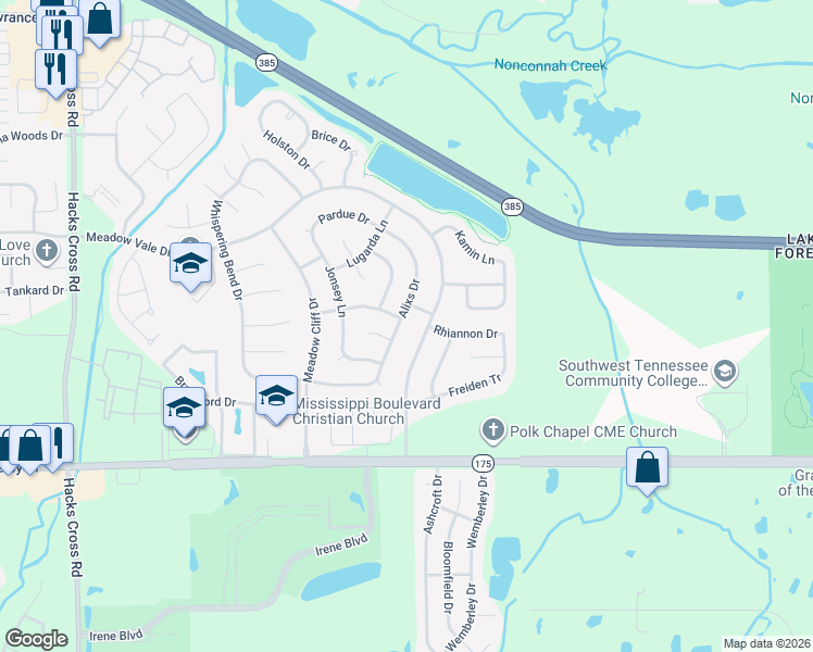 map of restaurants, bars, coffee shops, grocery stores, and more near 4524 Alixs Dr in Memphis