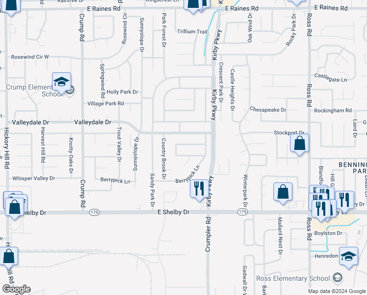 map of restaurants, bars, coffee shops, grocery stores, and more near 6375 North Fawn Hollow Circle in Memphis