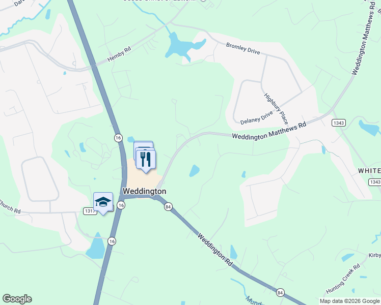 map of restaurants, bars, coffee shops, grocery stores, and more near 6801 Weddington Matthews Road in Matthews