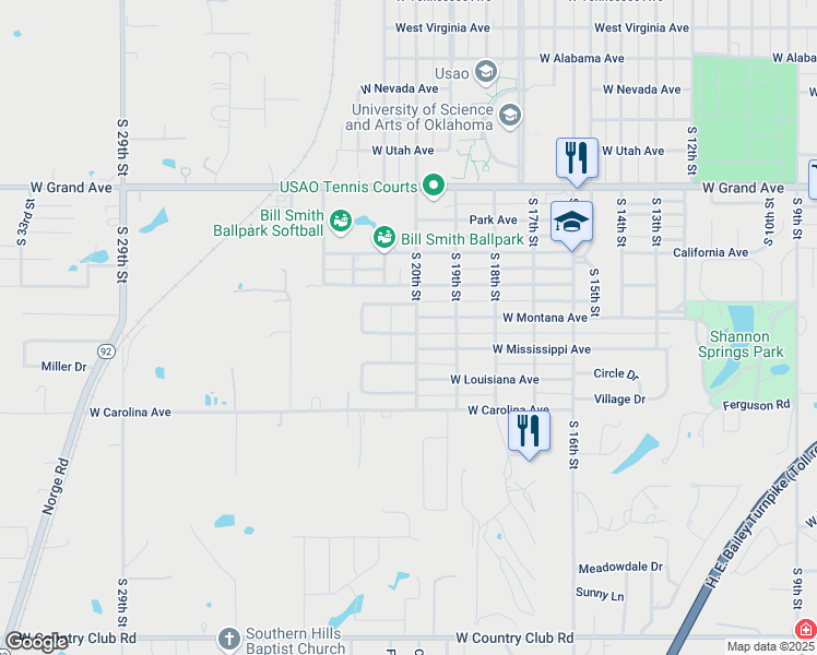 map of restaurants, bars, coffee shops, grocery stores, and more near 33 Ridgecrest Dr in Chickasha