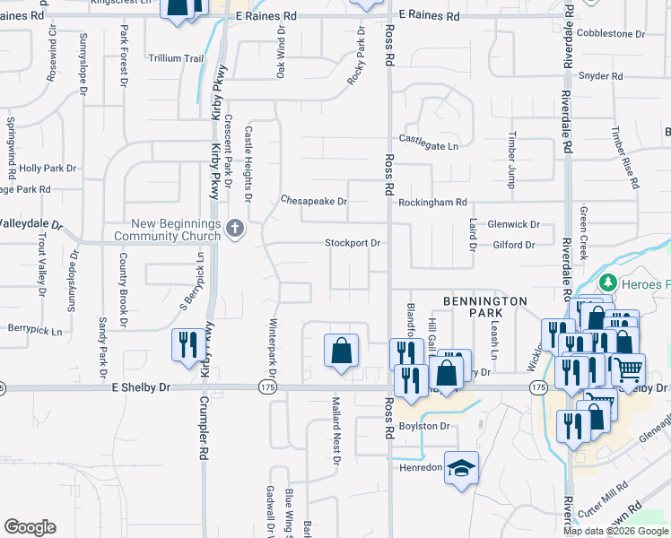 map of restaurants, bars, coffee shops, grocery stores, and more near 4522 Misty Moor Lane in Memphis