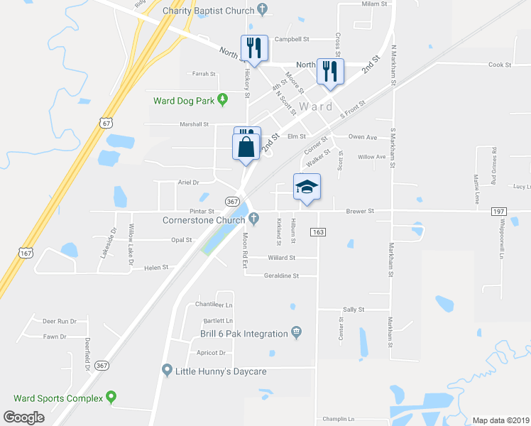 map of restaurants, bars, coffee shops, grocery stores, and more near 51 Brewer Street in Ward