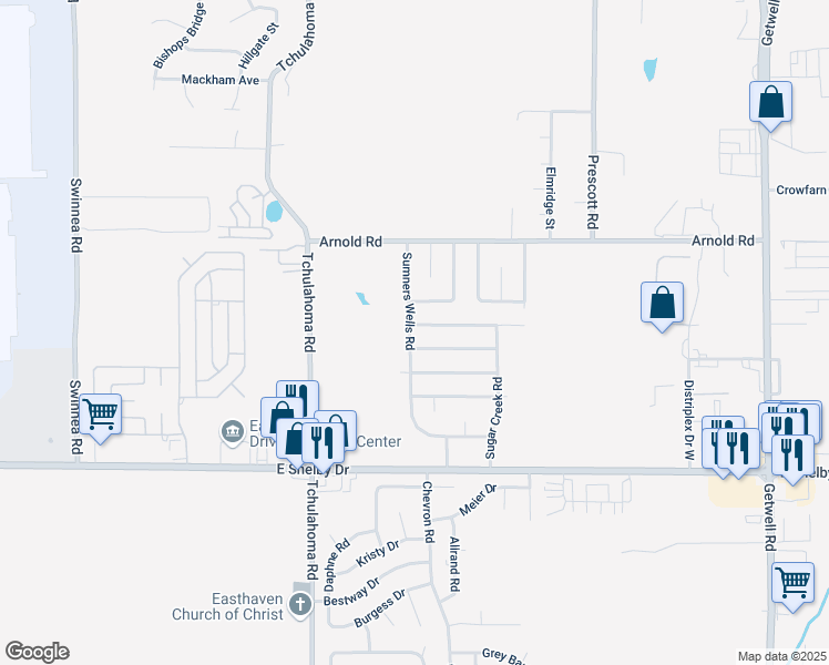 map of restaurants, bars, coffee shops, grocery stores, and more near 3395 Point Pleasant Avenue in Memphis