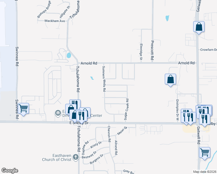 map of restaurants, bars, coffee shops, grocery stores, and more near 3395 Point Pleasant Avenue in Memphis