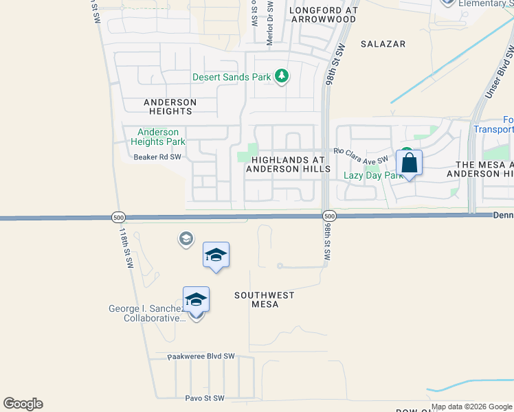 map of restaurants, bars, coffee shops, grocery stores, and more near 10012 Rio Canon Avenue Southwest in Albuquerque
