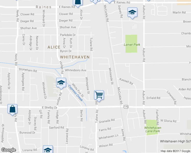 map of restaurants, bars, coffee shops, grocery stores, and more near 4532 Tulane Road in Memphis