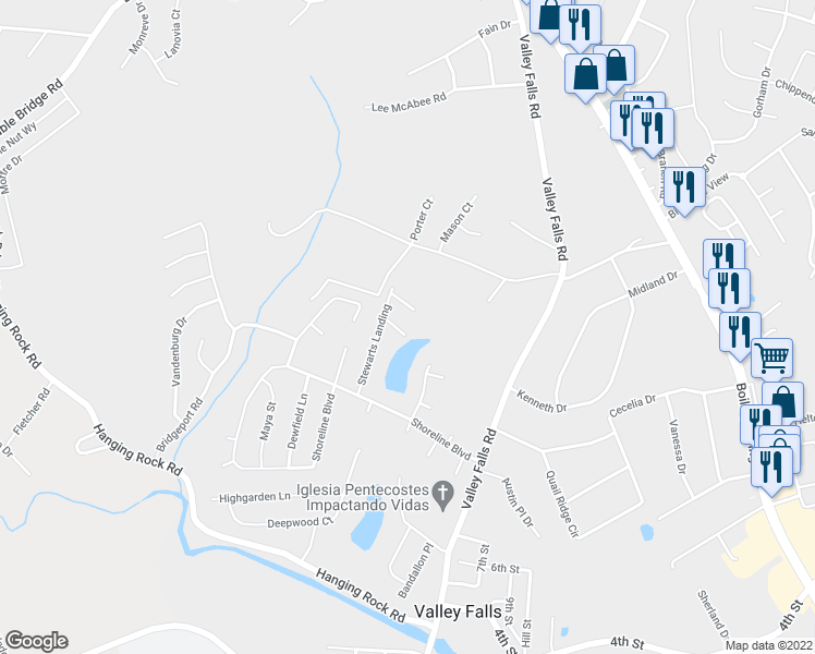 map of restaurants, bars, coffee shops, grocery stores, and more near 419 Pierview Way in Boiling Springs