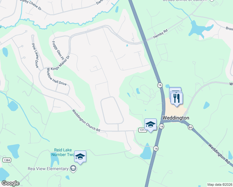 map of restaurants, bars, coffee shops, grocery stores, and more near 156 Steeple Chase Circle in Waxhaw