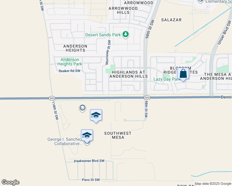 map of restaurants, bars, coffee shops, grocery stores, and more near 10012 Rio Canon Avenue Southwest in Albuquerque