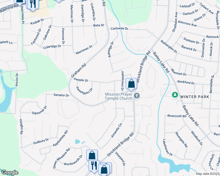 map of restaurants, bars, coffee shops, grocery stores, and more near 6508 Wicklow Place in Fayetteville