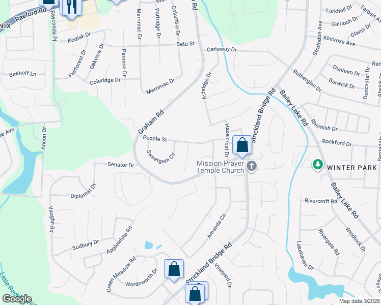 map of restaurants, bars, coffee shops, grocery stores, and more near 6520 Wicklow Place in Fayetteville
