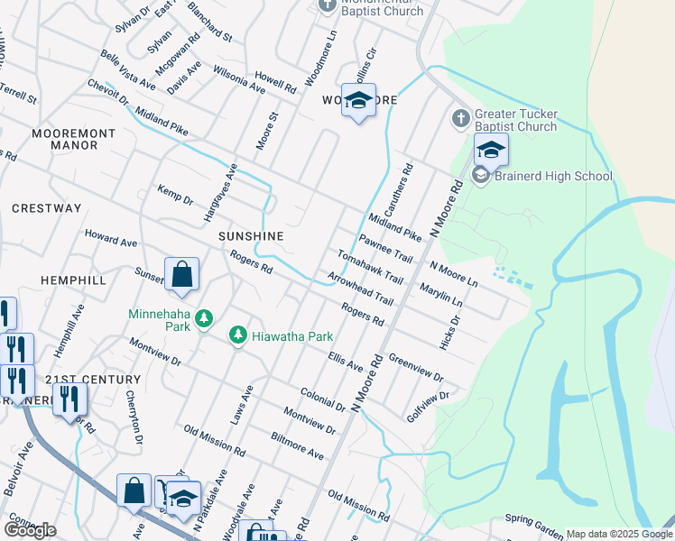 map of restaurants, bars, coffee shops, grocery stores, and more near 4707 Arrowhead Trail in Chattanooga