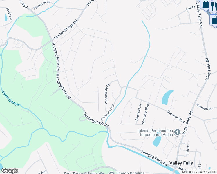 map of restaurants, bars, coffee shops, grocery stores, and more near 874 Vandenburg Drive in Boiling Springs