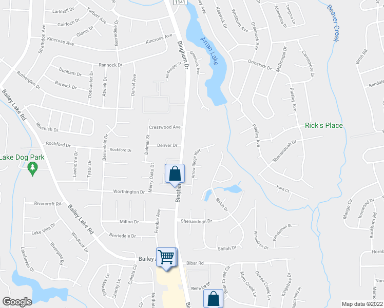 map of restaurants, bars, coffee shops, grocery stores, and more near 1736 Arrow Ridge Way in Fayetteville