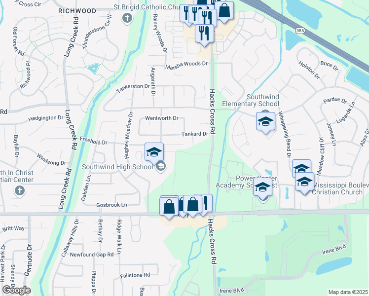 map of restaurants, bars, coffee shops, grocery stores, and more near 7965 Freehold Cove in Memphis