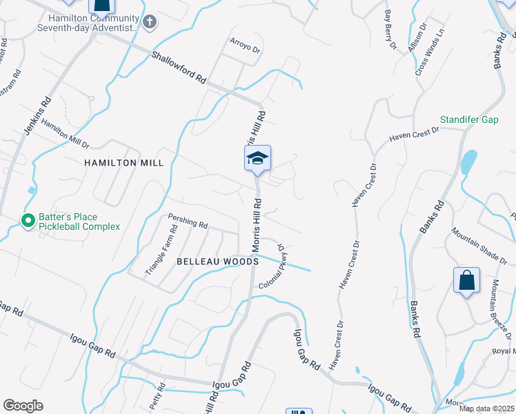 map of restaurants, bars, coffee shops, grocery stores, and more near 2124 Morris Hill Road in Chattanooga