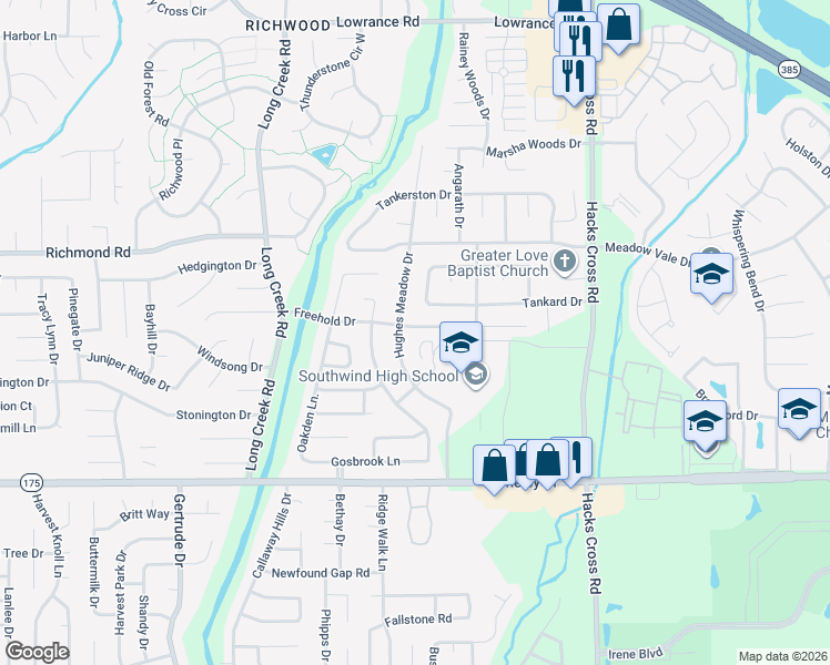 map of restaurants, bars, coffee shops, grocery stores, and more near 7835 Freehold Drive in Memphis