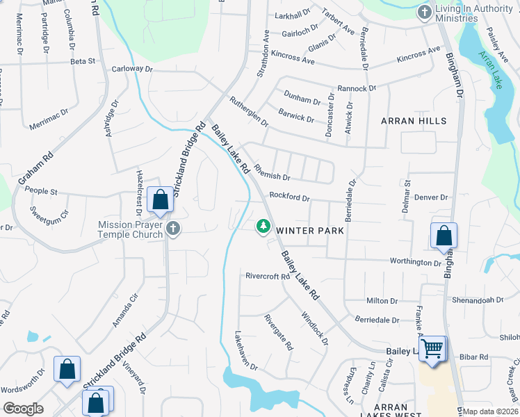 map of restaurants, bars, coffee shops, grocery stores, and more near 6775 Bailey Lake Road in Fayetteville