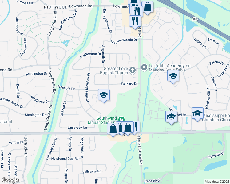 map of restaurants, bars, coffee shops, grocery stores, and more near 7935 Freehold Cove in Memphis